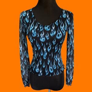 00's vintage flame mesh y2k long sleeve top XS/S